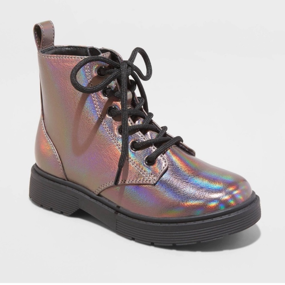 Art Class Little Girl Metallic Chelsea Combat Boots Zipper EUC